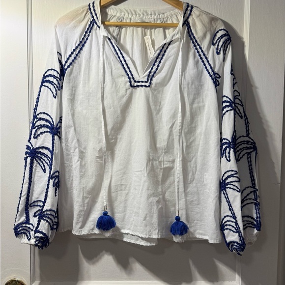NWT Lace the Label White and Blue Embroidered Top 100% Cotton - Picture 2 of 7